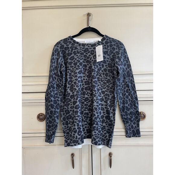 Equipment REI Crew Neck Leopard Print Sweater Black Gray Cotton Cashmere XS‎ NWT - Picture 3 of 8
